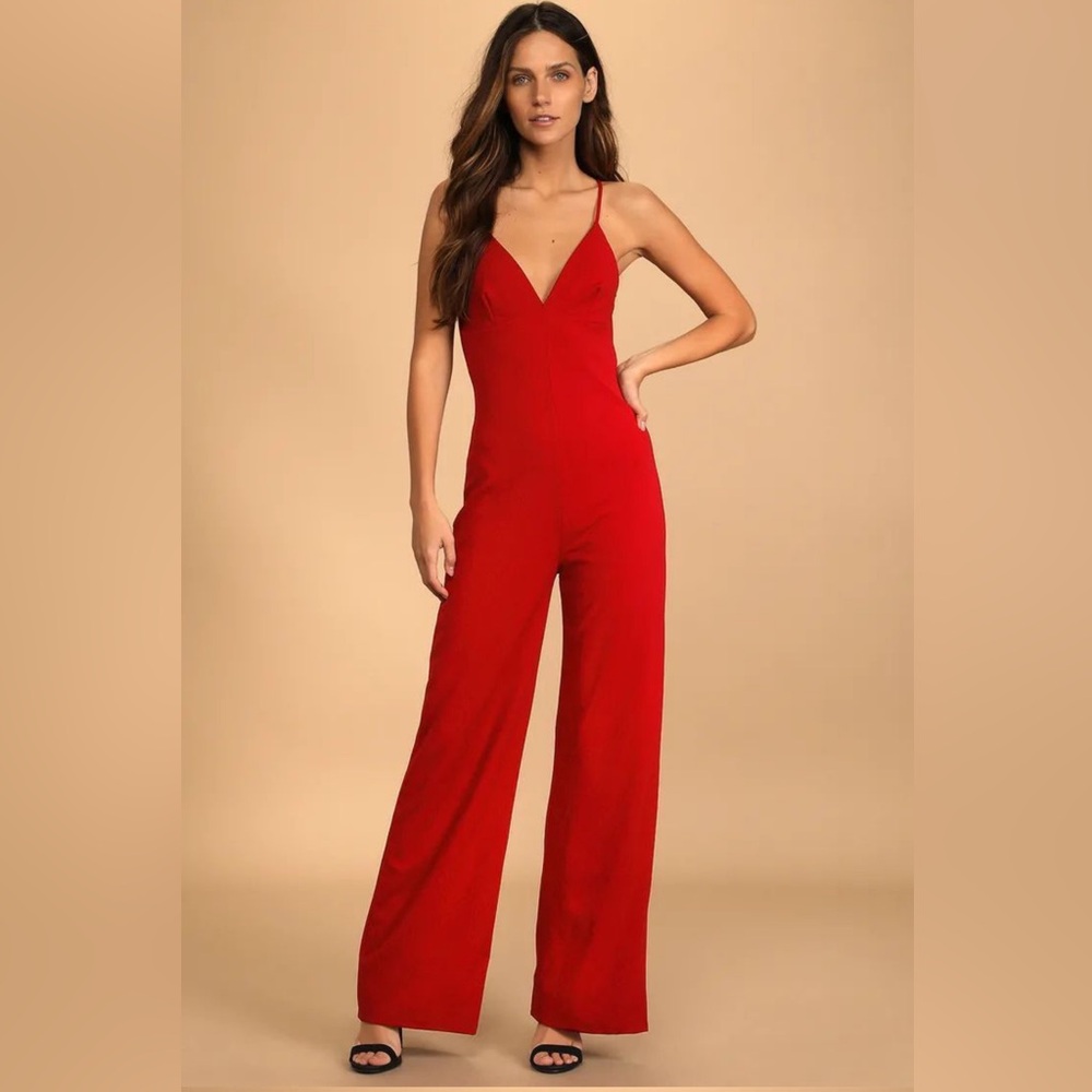 Lulus Ways to Stun Wine Red V-Neck Backless Jumpsuit